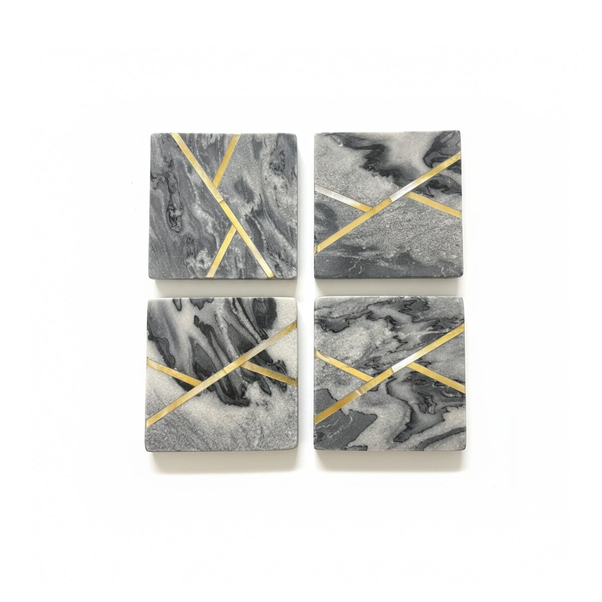 Handcrafted Marble Inlay Coasters – Set of 4