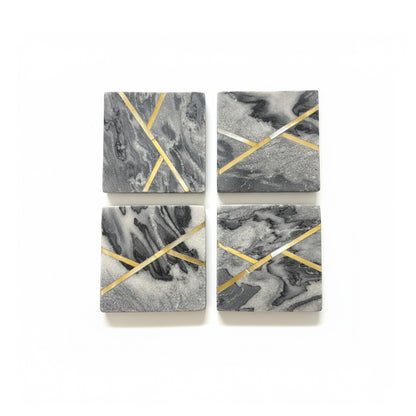 Handcrafted Marble Inlay Coasters – Set of 4
