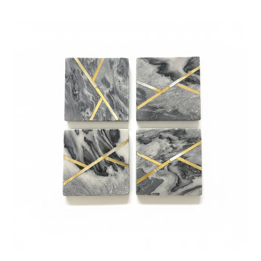 Handcrafted Marble Inlay Coasters – Set of 4