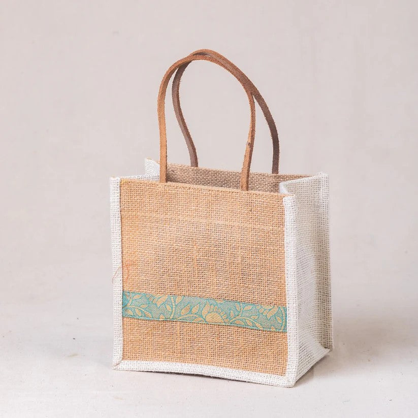 Handmade Jute Gift Bag with Silk Patch