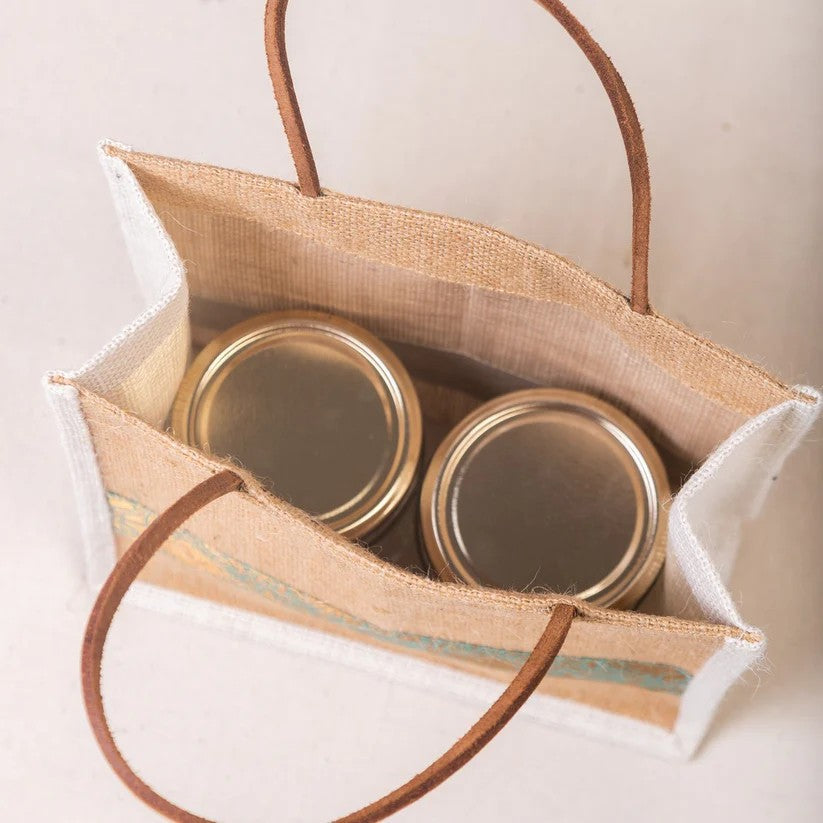 Handmade Jute Gift Bag with Silk Patch