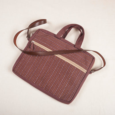 Hand‑Stitched Kantha Laptop Tote – Multitone Brown