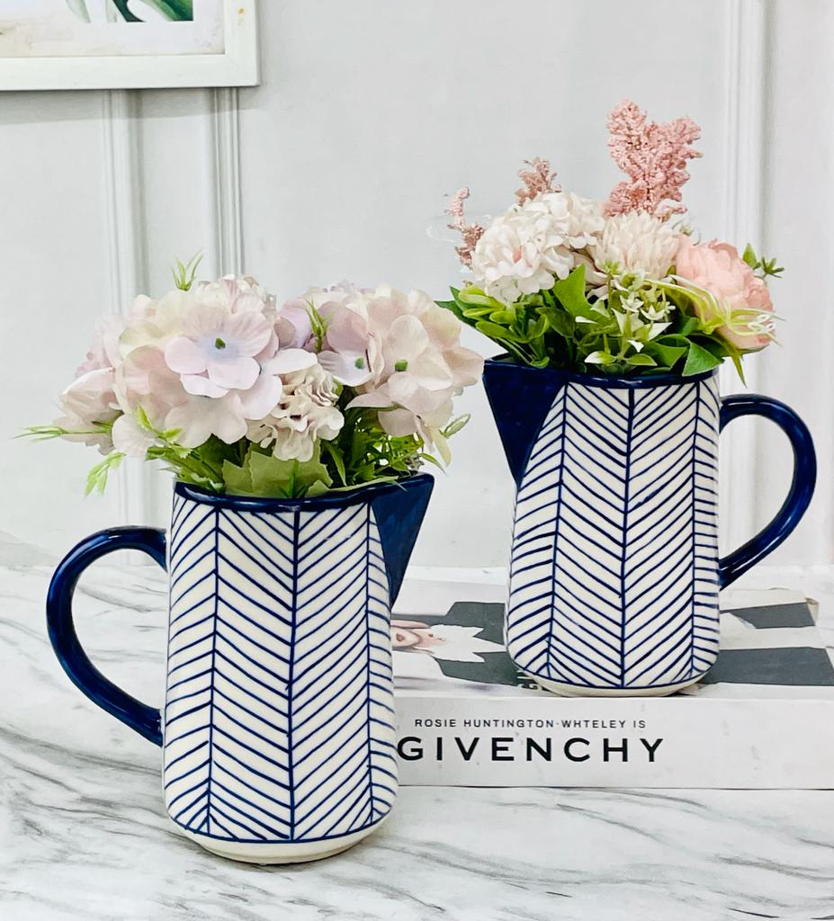 Navy Herringbone Pitcher Vase - Contemporary Expressions Collection