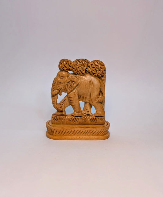 Handcraved Elephant Figurine with Tree Motif (Trunk Down)