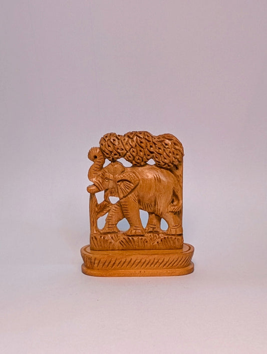 Handcraved Elephant Figurine with Tree Motif (Trunk Up)
