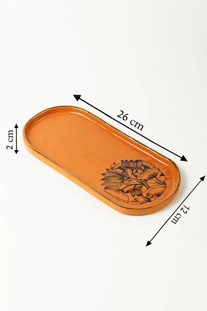 Terracotta Serving Tray - With Hand Painted Floral Bloom Design