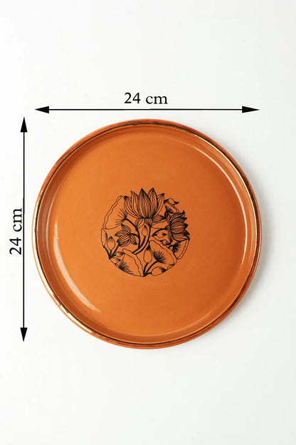 Terracotta Big Plate - With Hand Painted Floral Bloom Design
