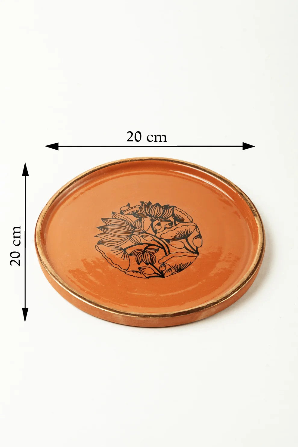 Terracotta Small Plate - With Hand Painted Floral Bloom Design