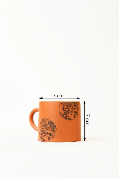 Terracotta Cup - With Hand Painted Floral Bloom Design