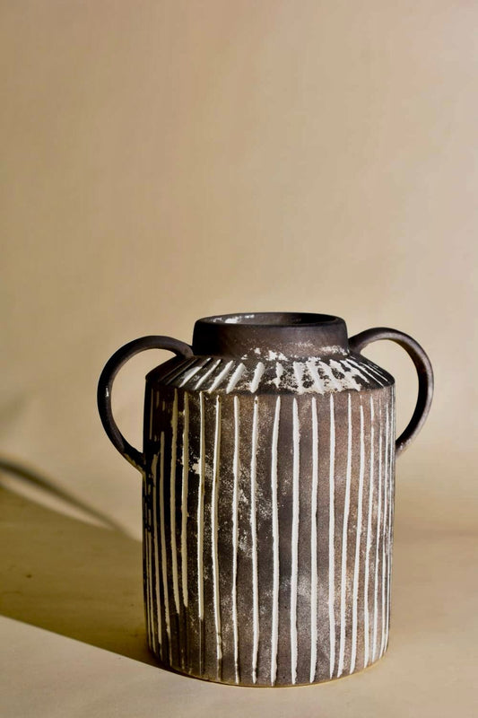Rustic Stripe Twin Handle Vase - Rustic Artisan Collection
