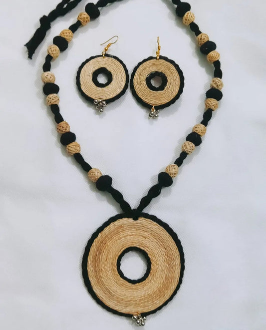 Handcrafted Banana Fibre Jewelry Set – Circular Design - Made in Uttar Pradesh, India