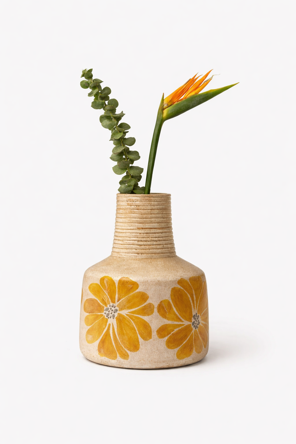 Solaria Bloom Ribbed Ceramic Vase - Contemporary Expressions Collection