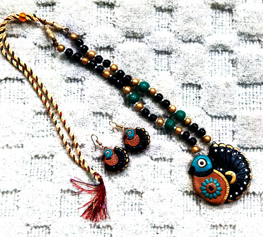 Handcrafted Terracotta Necklace Set – Peacock Design | Made in Uttar Pradesh, India