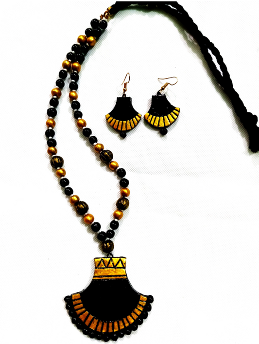 Handmade Black and Gold Terracotta Necklace Set - Made in Uttar Pradesh, India