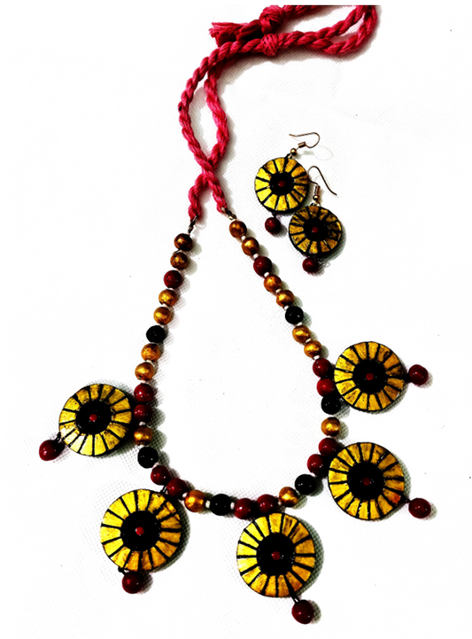 Handmade Maroon, Black and Gold Terracotta Necklace Set - Made in Uttar Pradesh, India