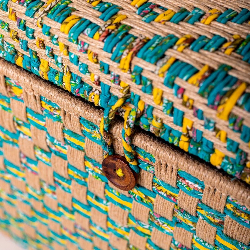 Handwoven Multi-Color Storage Trunk with Lid - Large