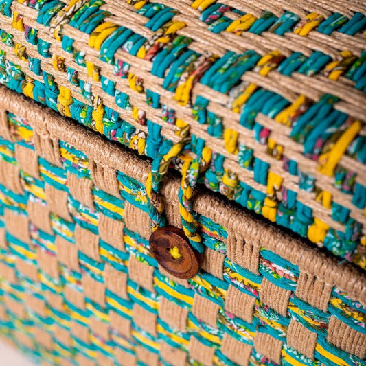 Handwoven Multi-Color Storage Trunk with Lid - Large