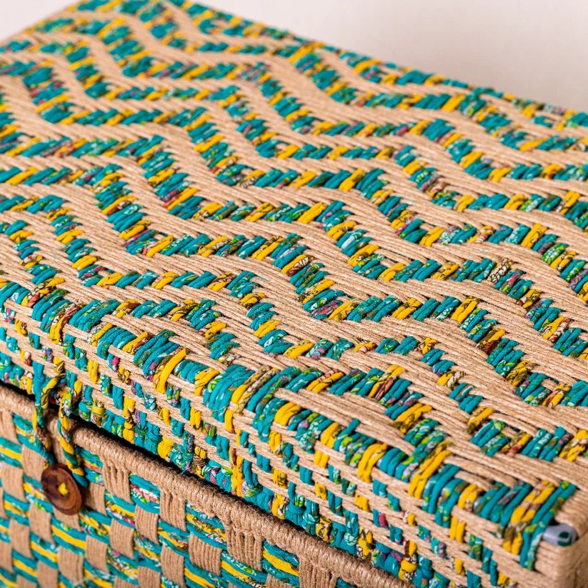 Handwoven Multi-Color Storage Trunk with Lid - Large