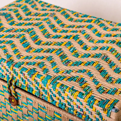 Handwoven Multi-Color Storage Trunk with Lid - Large