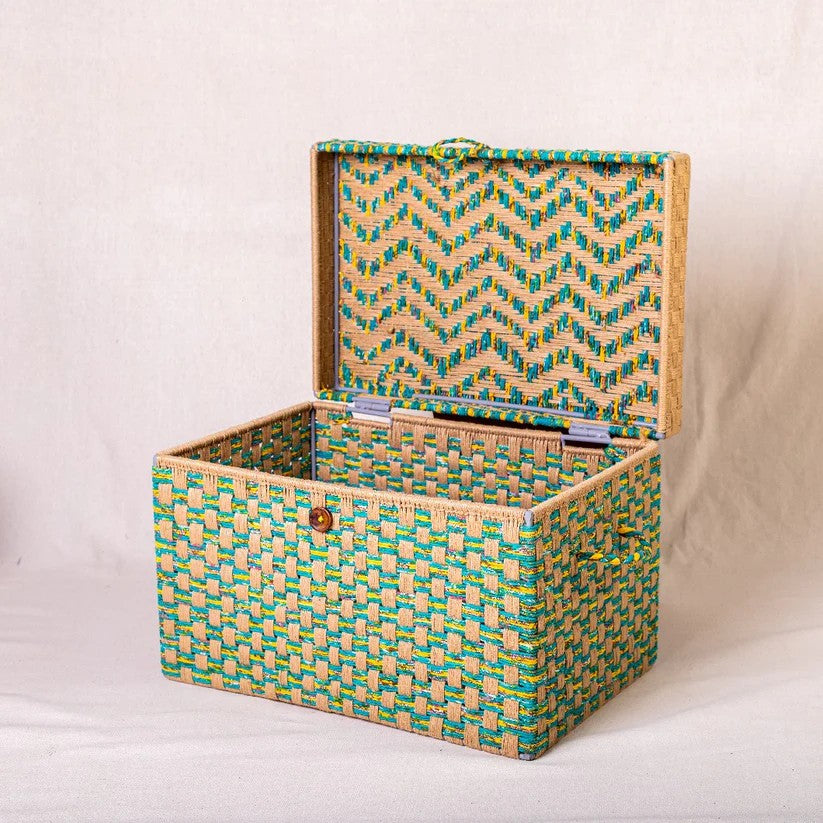 Handwoven Multi-Color Storage Trunk with Lid - Large