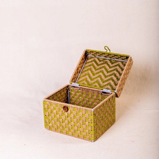 Handwoven Multi-Color Storage Trunk with Lid - Medium