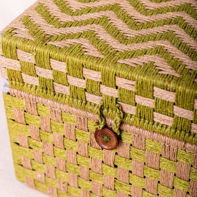 Handwoven Multi-Color Storage Trunk with Lid - Medium