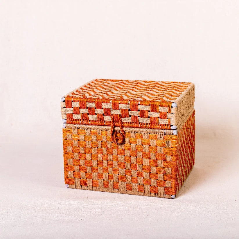 Handwoven Multi-Color Storage Trunk with Lid - Medium