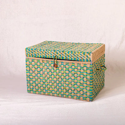 Handwoven Multi-Color Storage Trunk with Lid - Large