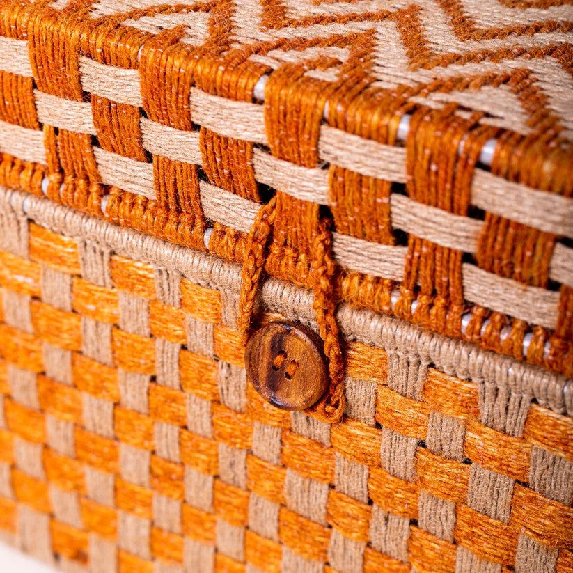 Handwoven Multi-Color Storage Trunk with Lid - Medium