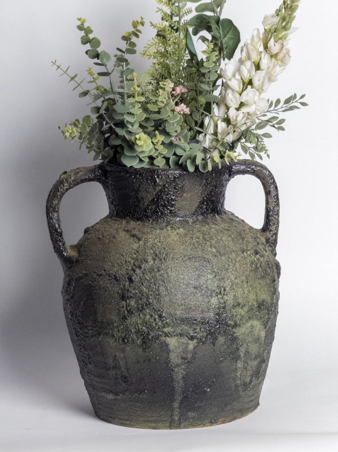 Verdant Patina Amphora Vase - Rustic Artisan Collection
