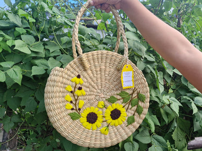 Handcrafted Kauna Grass Handbag - Sunflower Motif