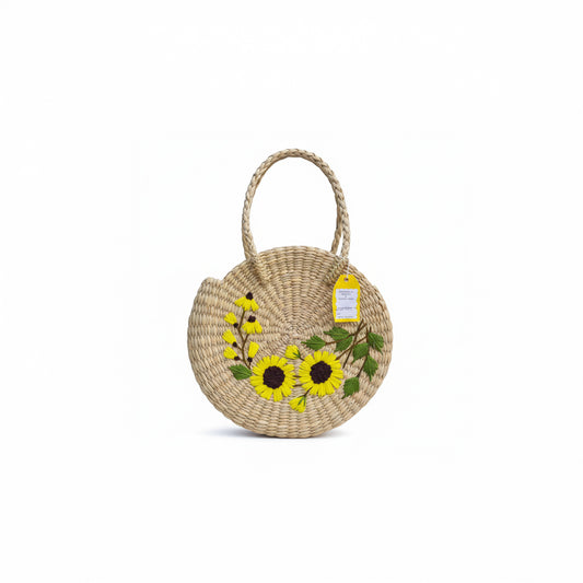 Handcrafted Kauna Grass Handbag - Sunflower Motif