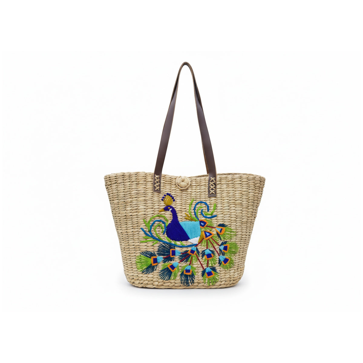 Handcrafted Kauna Grass Bag – Peacock Embroidery