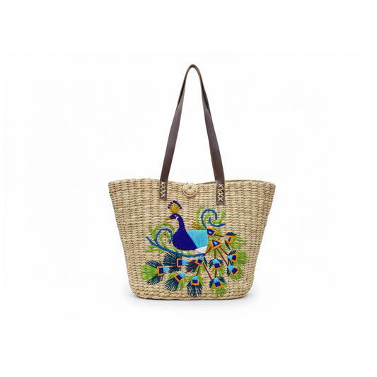 Handcrafted Kauna Grass Bag – Peacock Embroidery