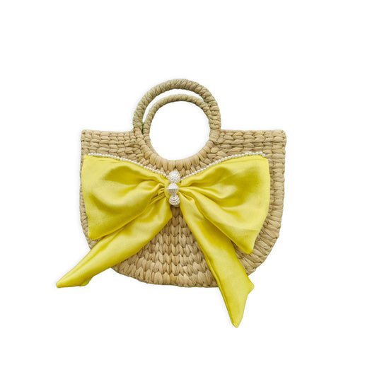 Handcrafted Kauna Grass Bag with Yellow Bow