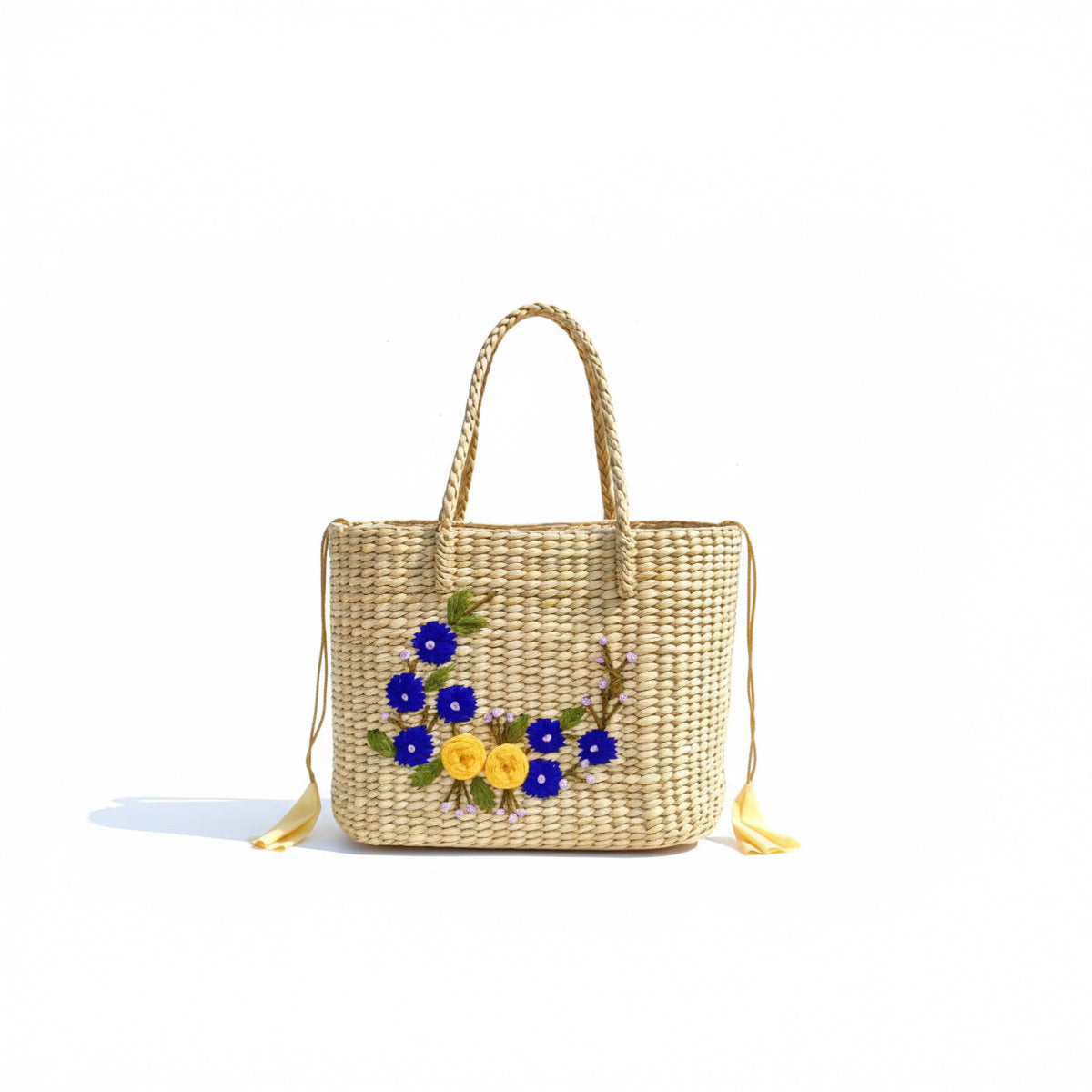 Handcrafted Kauna Grass Bag – Floral Embroidery