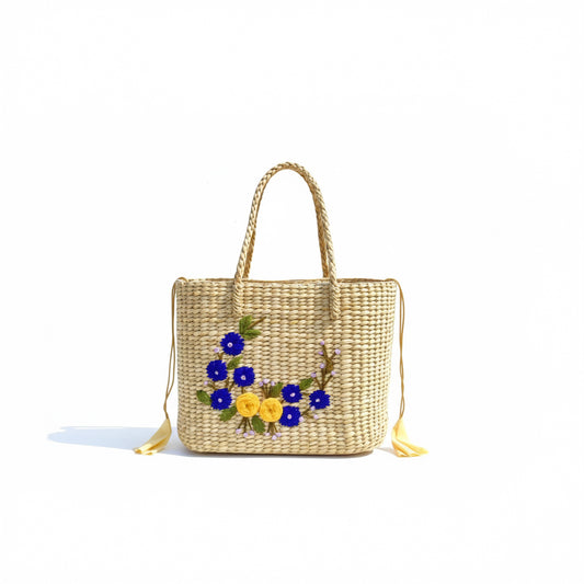 Handcrafted Kauna Grass Bag – Floral Embroidery