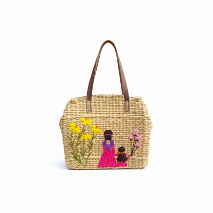 Handcrafted Kauna Grass Bag – Mother & Child Embroidery