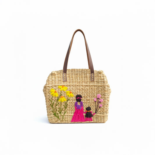 Handcrafted Kauna Grass Bag – Mother & Child Embroidery