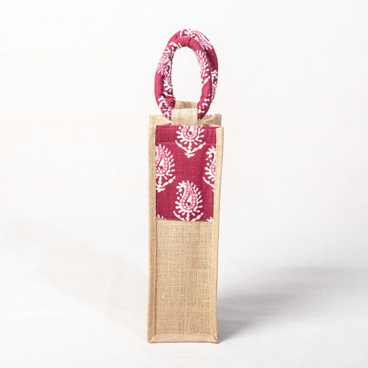 Eco-Friendly Jute Wine Bag with Printed Fabric Handle