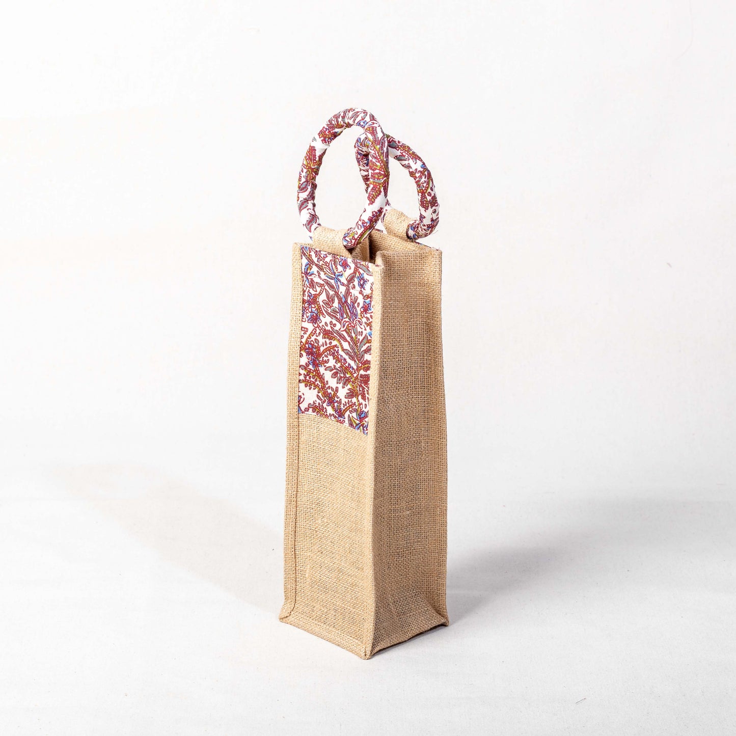 Eco-Friendly Jute Wine Bag with Printed Fabric Handle