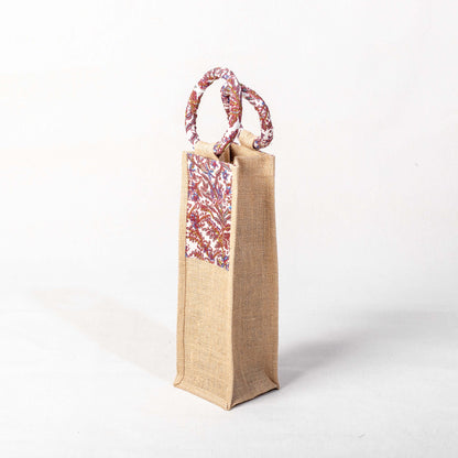 Eco-Friendly Jute Wine Bag with Printed Fabric Handle