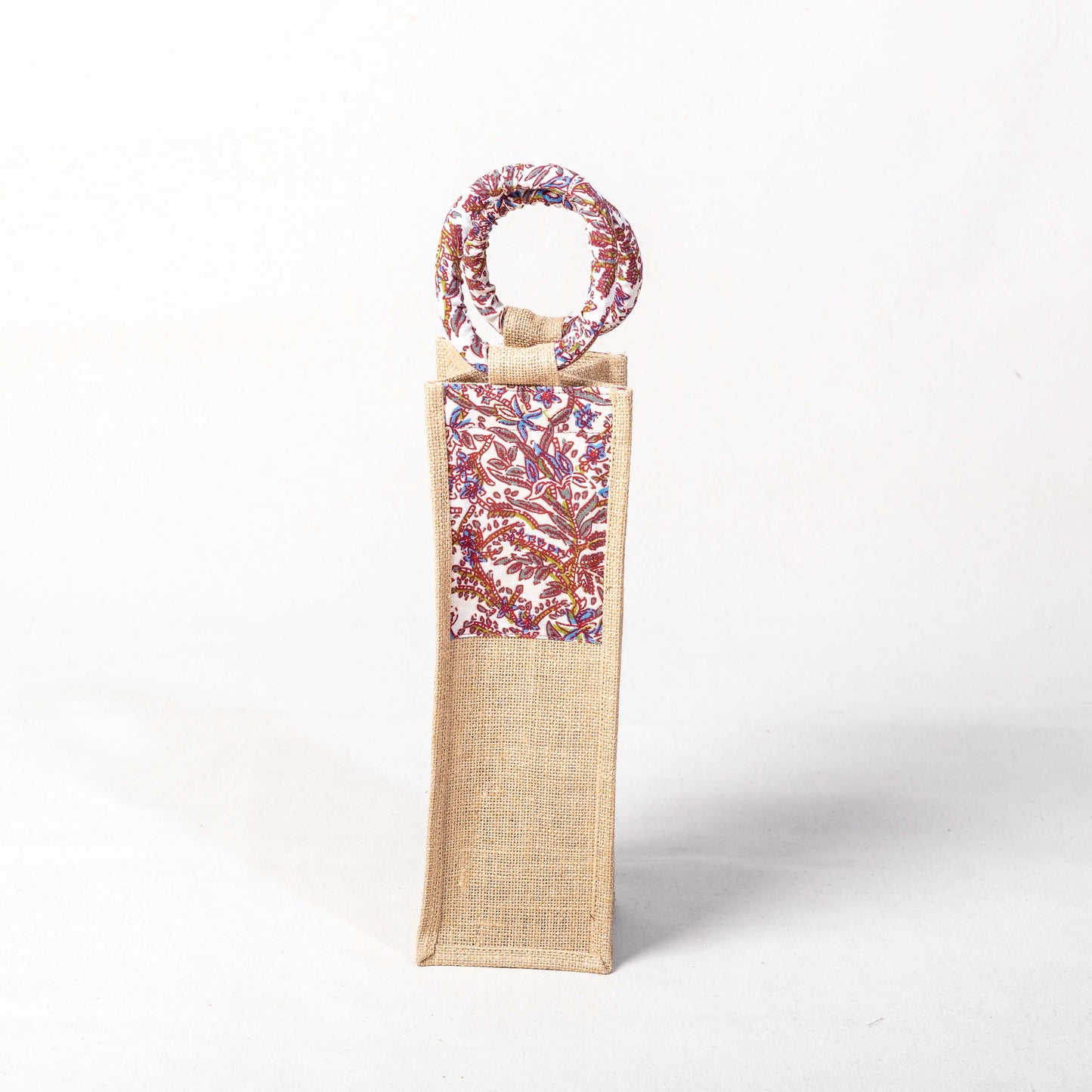 Eco-Friendly Jute Wine Bag with Printed Fabric Handle