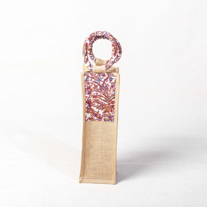 Eco-Friendly Jute Wine Bag with Printed Fabric Handle