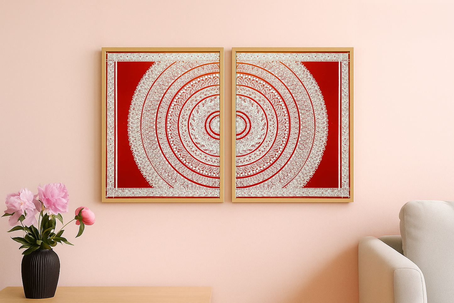 Traditional Indian Wall Decor– Aipan Art Painting (MANDALA DESIGN)