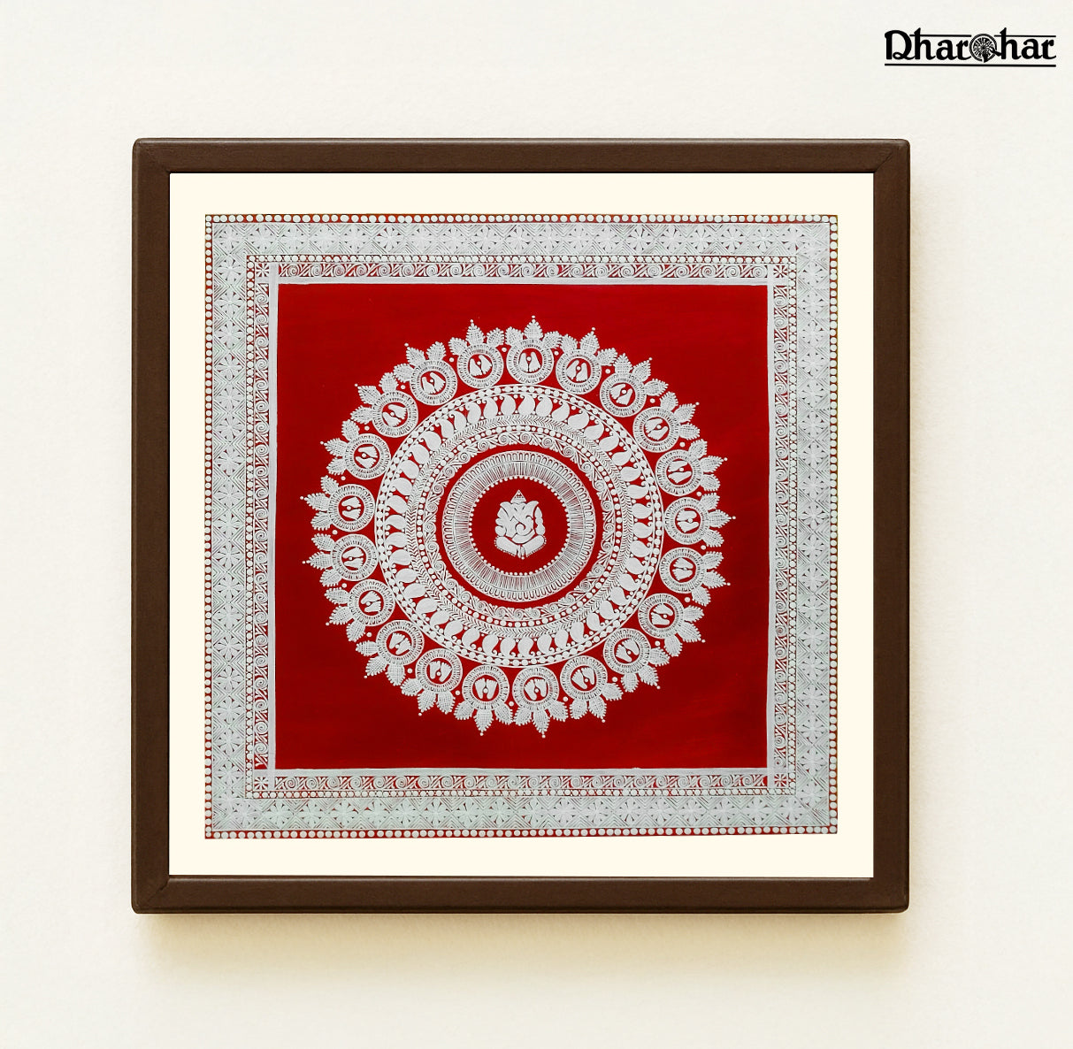 Traditional Indian Wall Decor– Aipan Art Painting (LORD GANESH MANDALA)