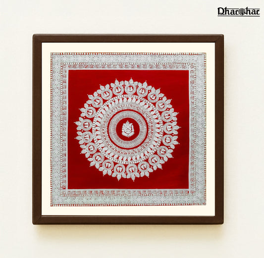 Traditional Indian Wall Decor– Aipan Art Painting (LORD GANESH MANDALA)