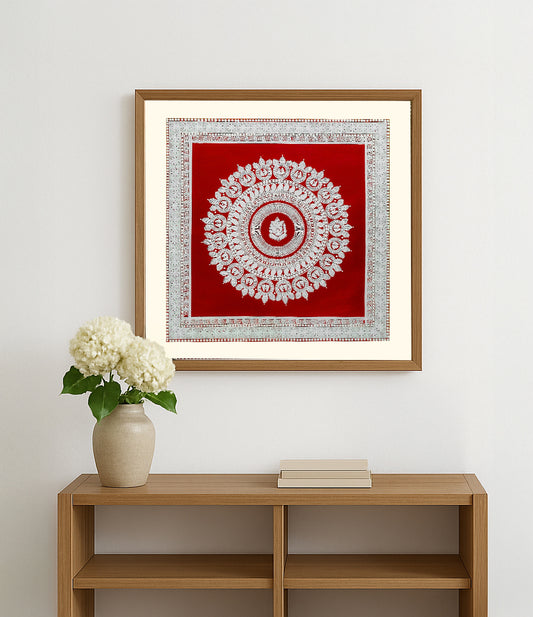 Traditional Indian Wall Decor– Aipan Art Painting (LORD GANESH MANDALA)