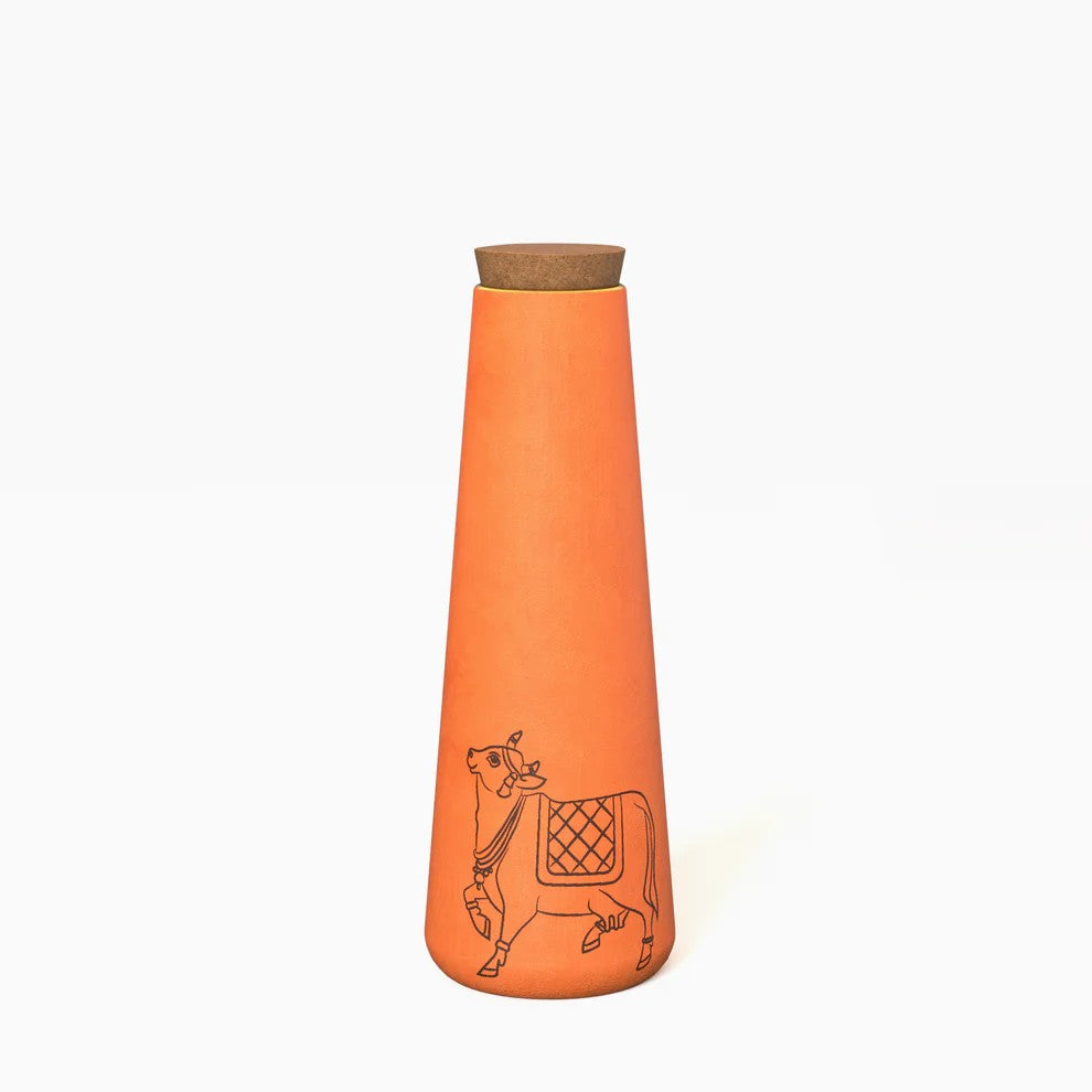 Pichwai Art Inspired Terracotta Bottle - Bull Motif