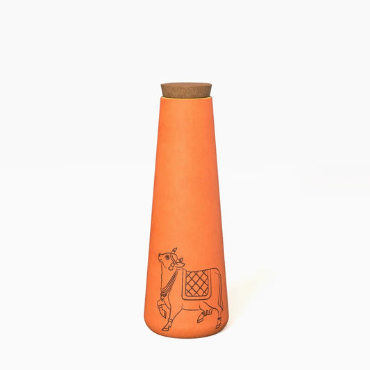 Pichwai Art Inspired Terracotta Bottle - Bull Motif